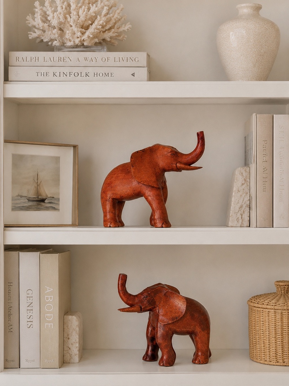 Hand-Carved Wooden Elephant Figurines Set of 2